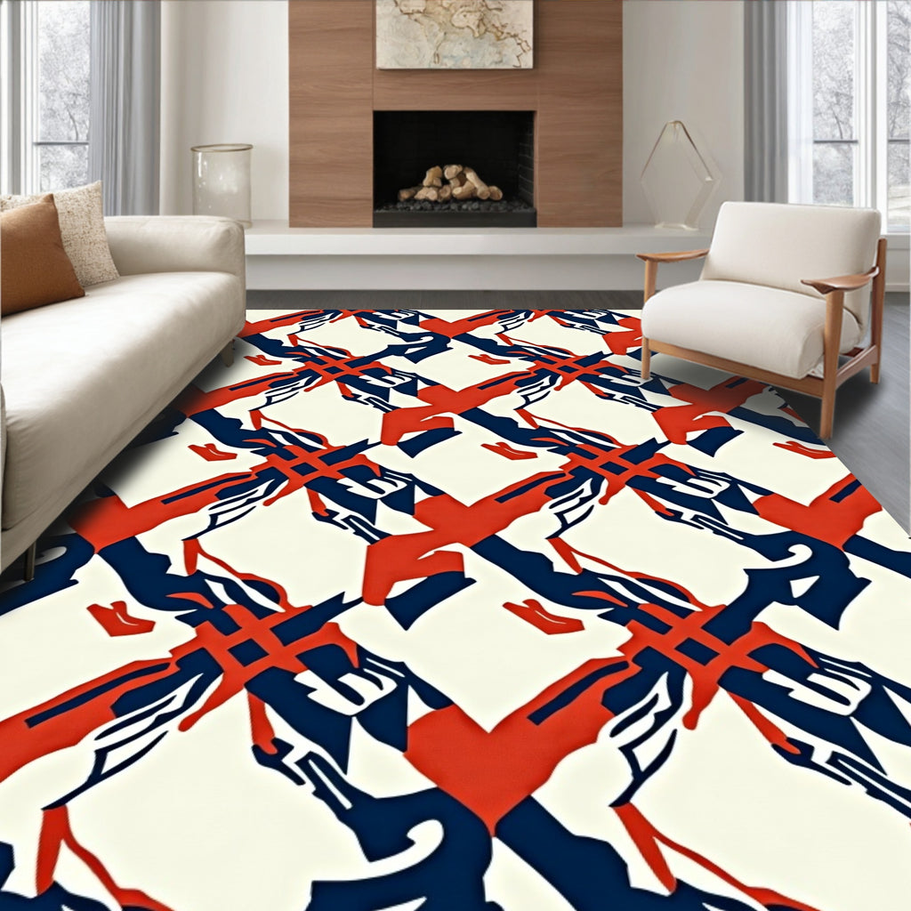 Geometric Red Blue Interlocking Forms Rug