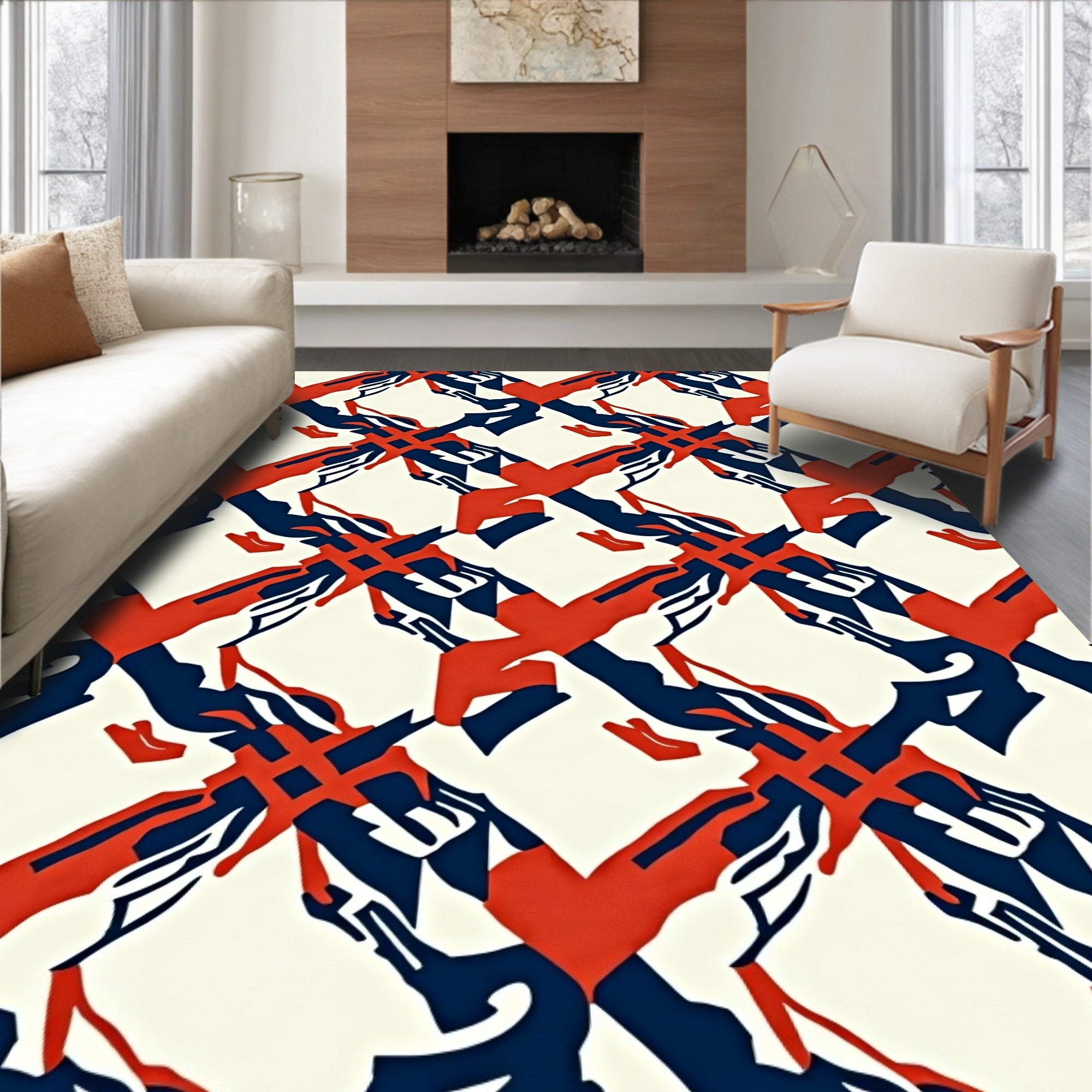 Geometric Red Blue Interlocking Forms Rug