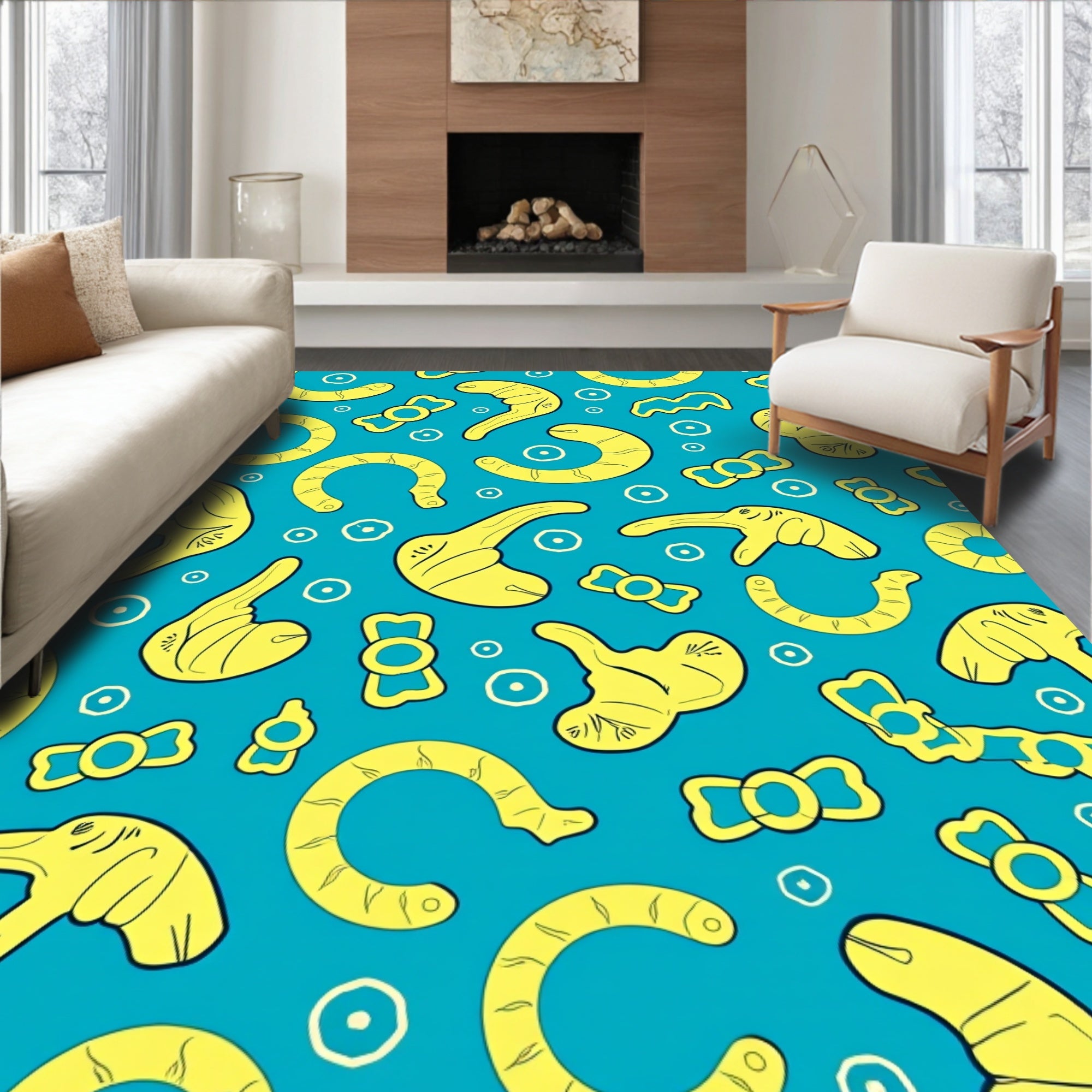 Yellow Abstract Arcs And Circles Rug