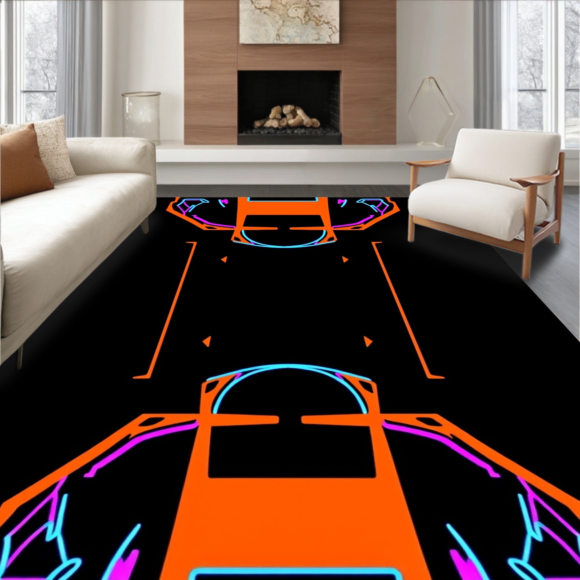 Bold Orange Neon Geometric Abstract Rug