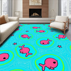 Pink Kawaii Fish Green Circles Cyan Abstract Rug