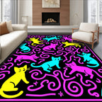 Playful Neon Cats Swirls Rug