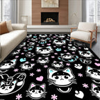 Cute Raccoon Kitten Pastel Flower Rug