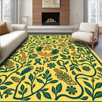 Whimsical Yellow Green Botanical Tapestry Rug