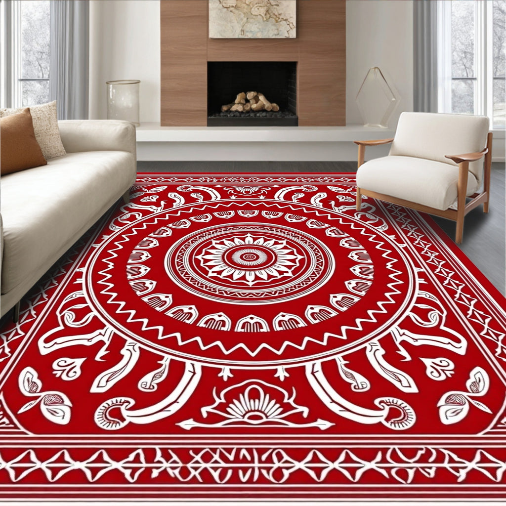 Bold Red Floral Medallion Rug