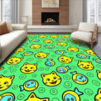 Happy Yellow Cats And Fish Rug