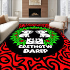 Cute White Dogs Holly Wreath Red Swirls Rug