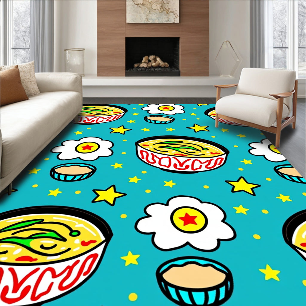 Whimsical Yellow Noodle Soup Stars Rug