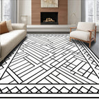 Bold Black Geometric Wood Grain Rug