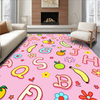 Whimsical Alphabet Fruit Floral Pink Rug