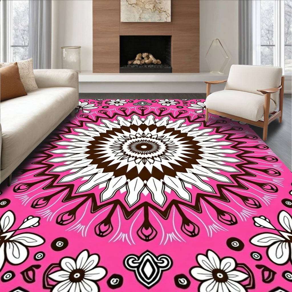 Vibrant Pink Floral Mandala Rug
