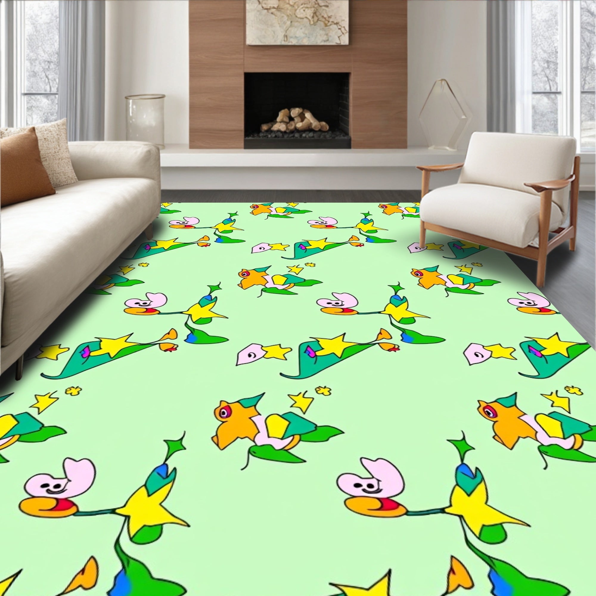 Whimsical Yellow Star Creature Garden Rug