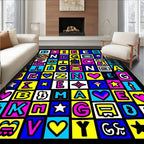 Retro Alphabet Grid Vibrant Color Rug