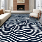 Deep Blue White Wavy Stripes Rug