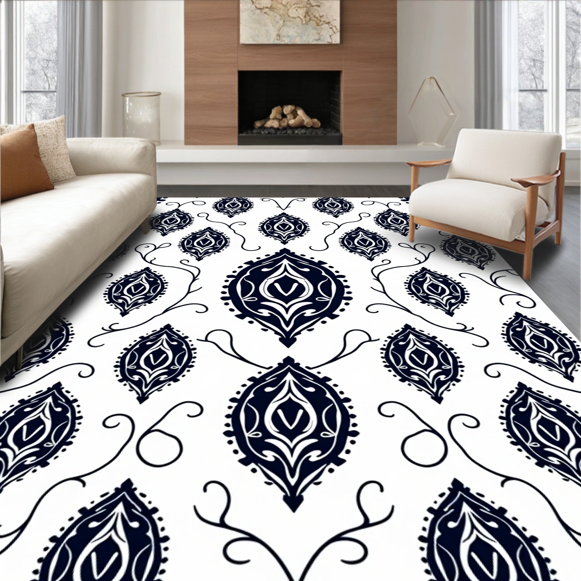 Dark Navy Paisley Allover Art Rug