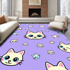 Whimsical Kitty Pastel Purple Cats Rug