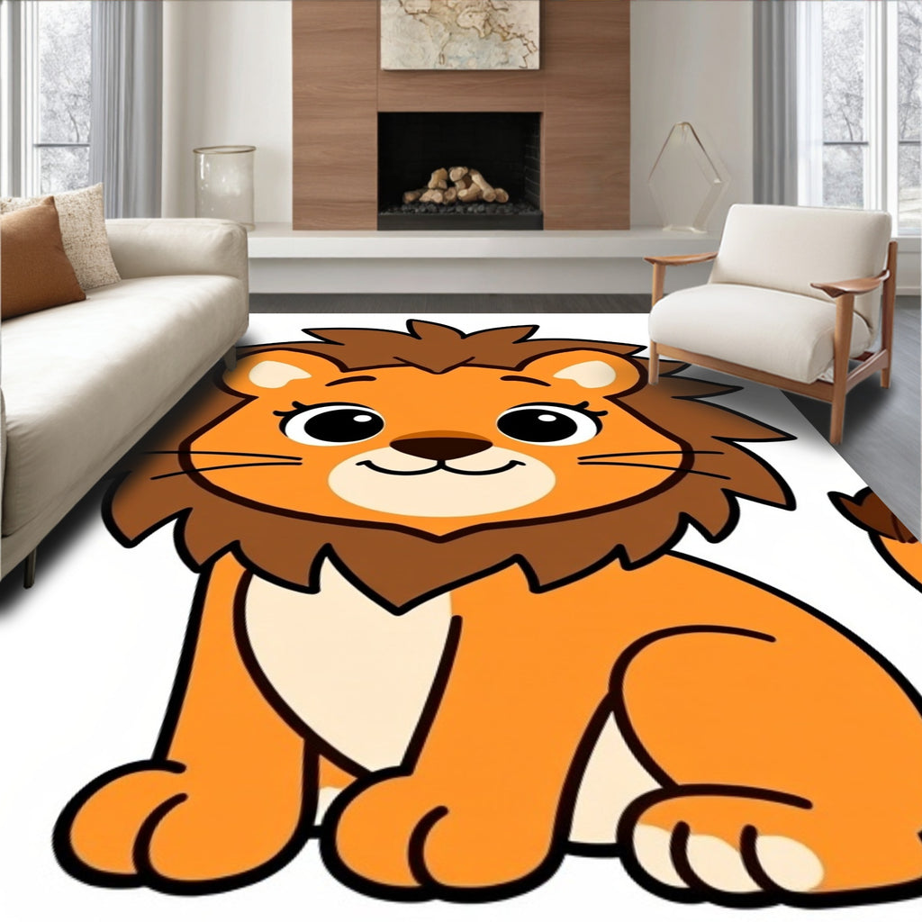 Cute Orange Lion Cub Illustration Rug