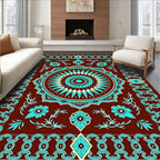 Brown Cyan Sunburst Floral Medallion Rug
