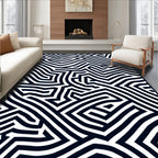 Modern Black White Maze Lines Rug