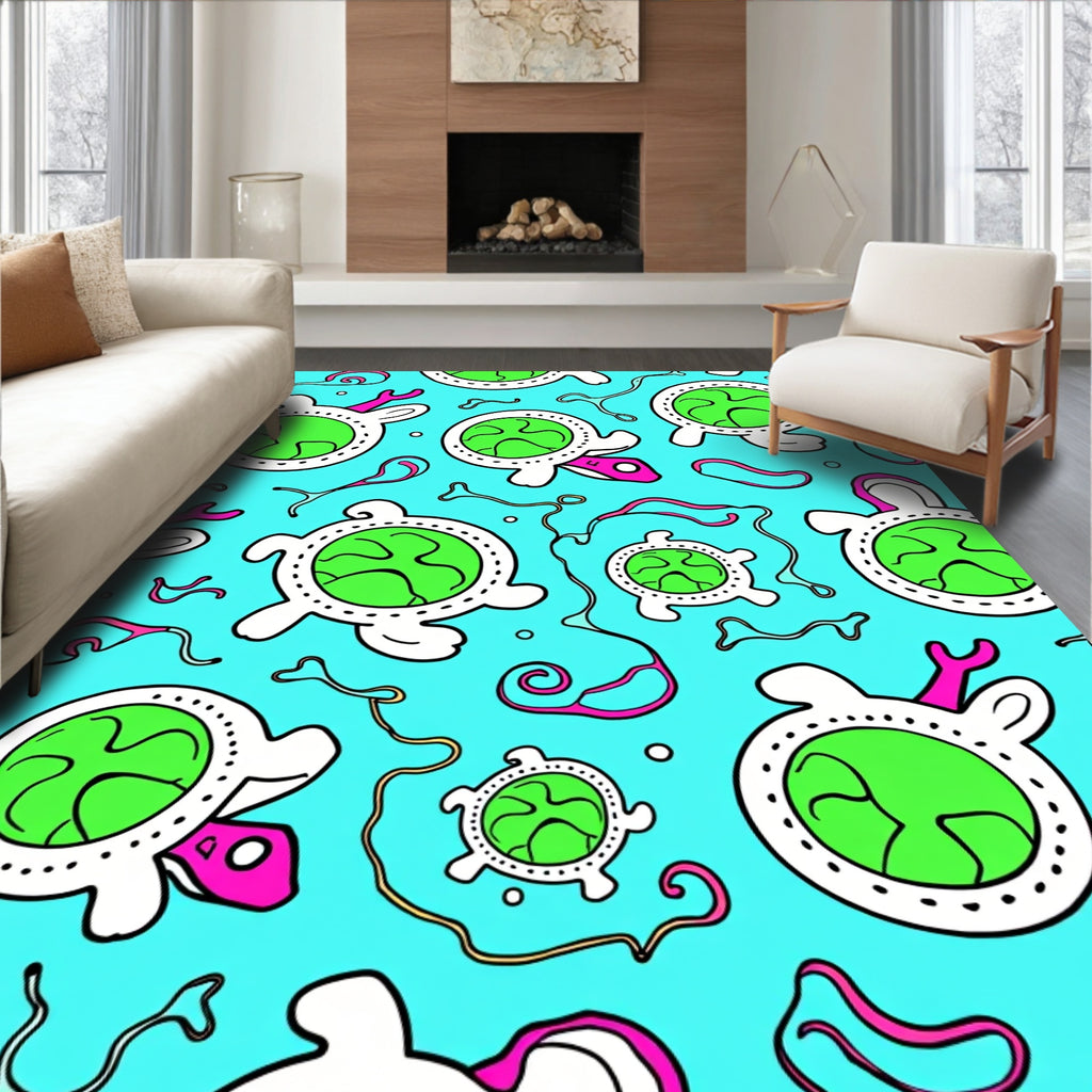 Playful Teal Green Turtle Creature Rug