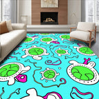 Playful Teal Green Turtle Creature Rug
