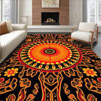 Vibrant Red Orange Sunburst Mandala Rug