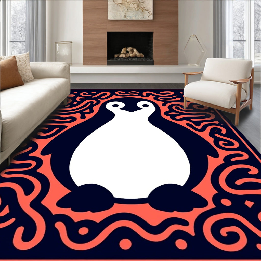 Playful Penguin Coral Swirl Navy Rug