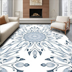 Delicate Blue Floral Sunburst Artwork Rug