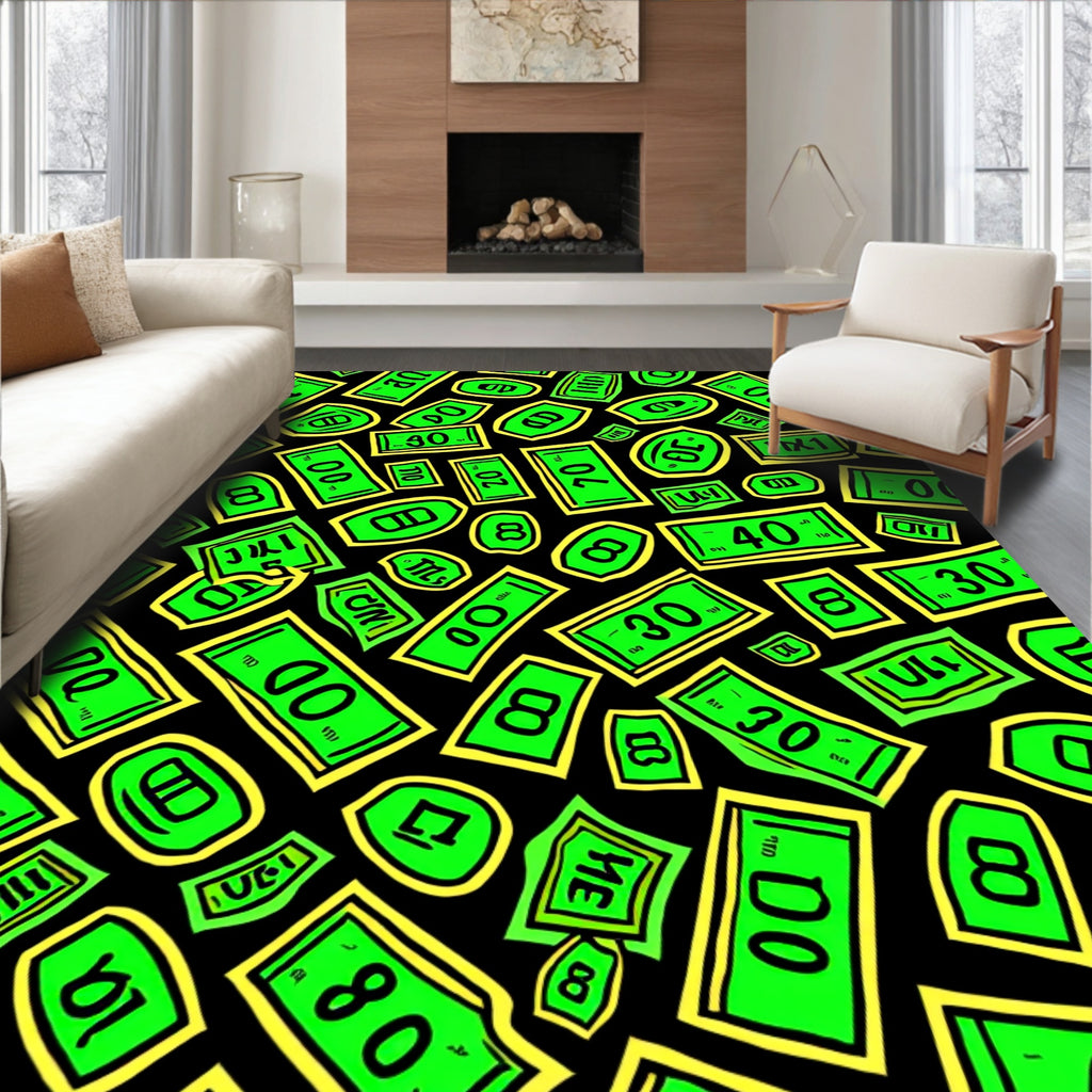 Vibrant Green Dollar Bills Jammed Together Rug