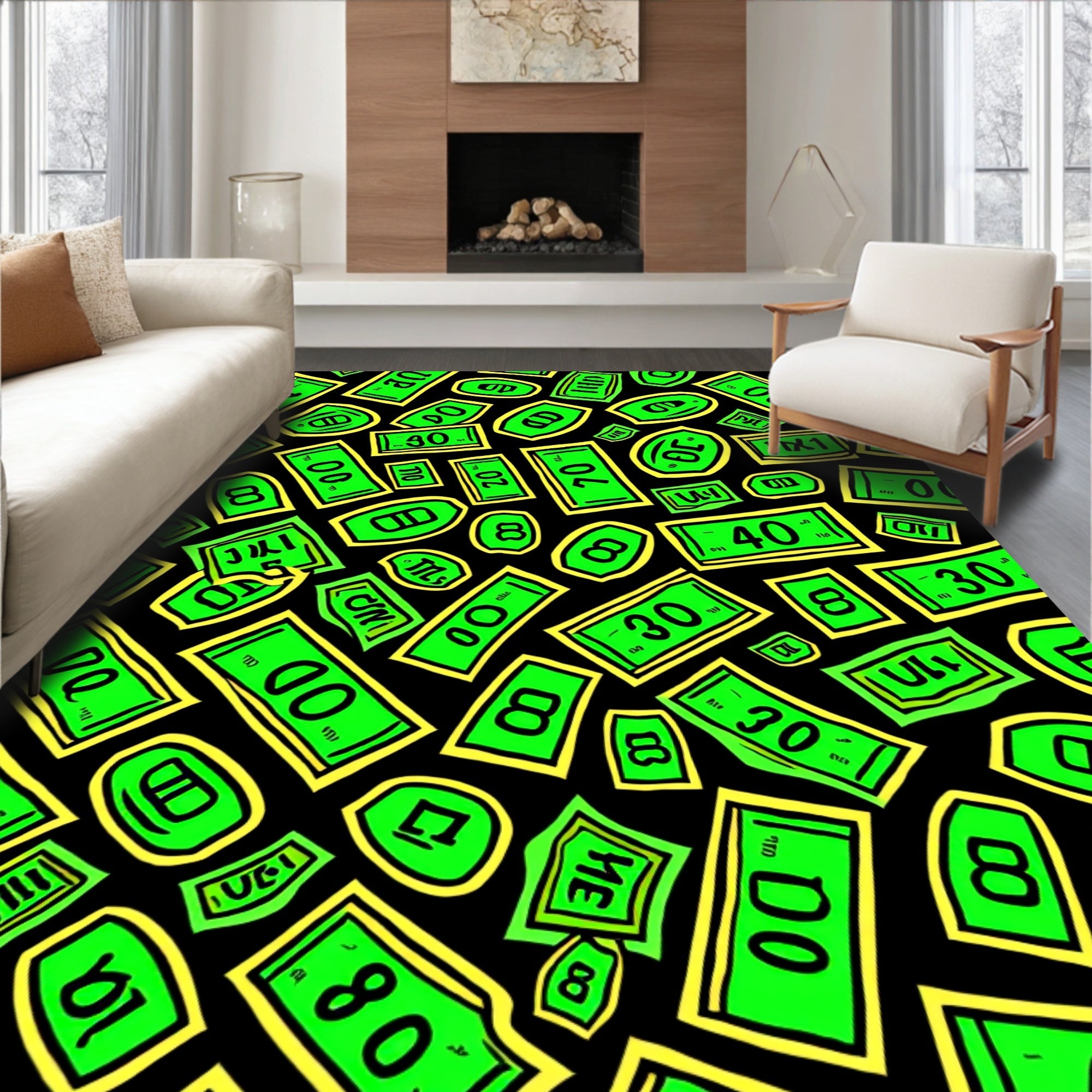 Vibrant Green Dollar Bills Jammed Together Rug