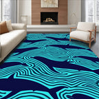 Navy Blue Turquoise Dolphin Waves Rug