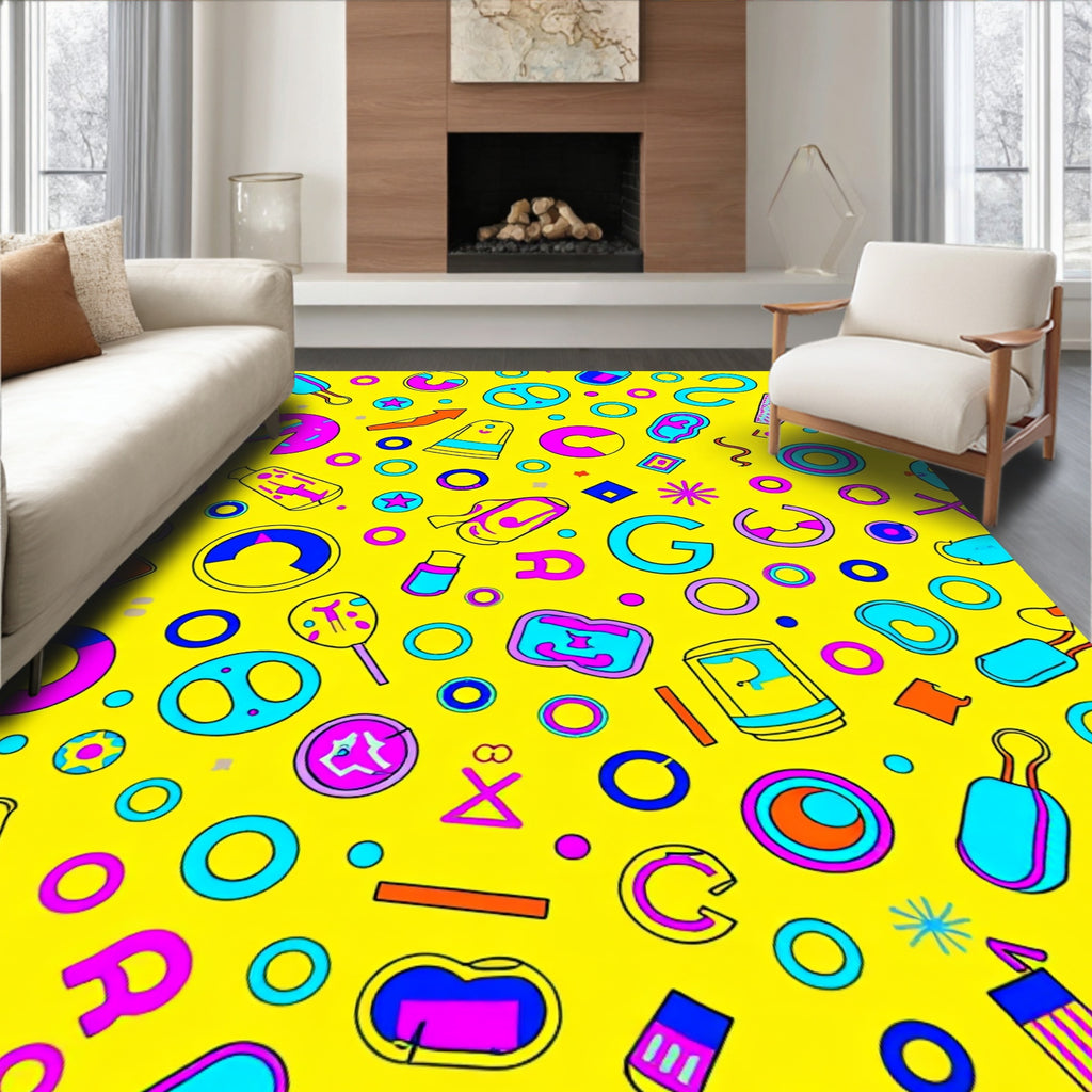 Colorful Playful Retro Icons Rug