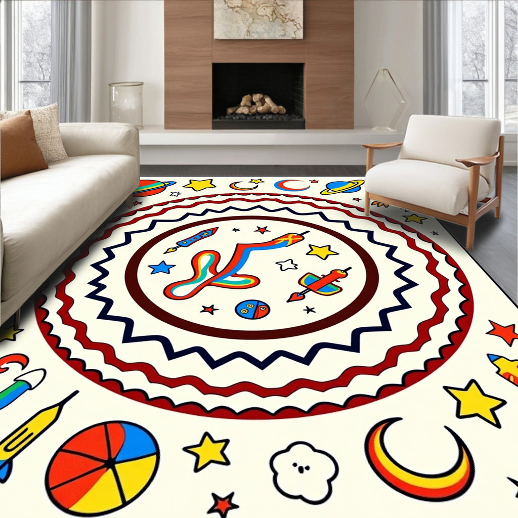 Outer Space Rocket Star Moon Rug