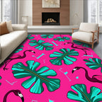 Vibrant Pink Flamingo Monstera Leaves Rug