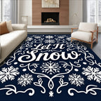 Dark Blue White Snowflake Calligraphy Rug