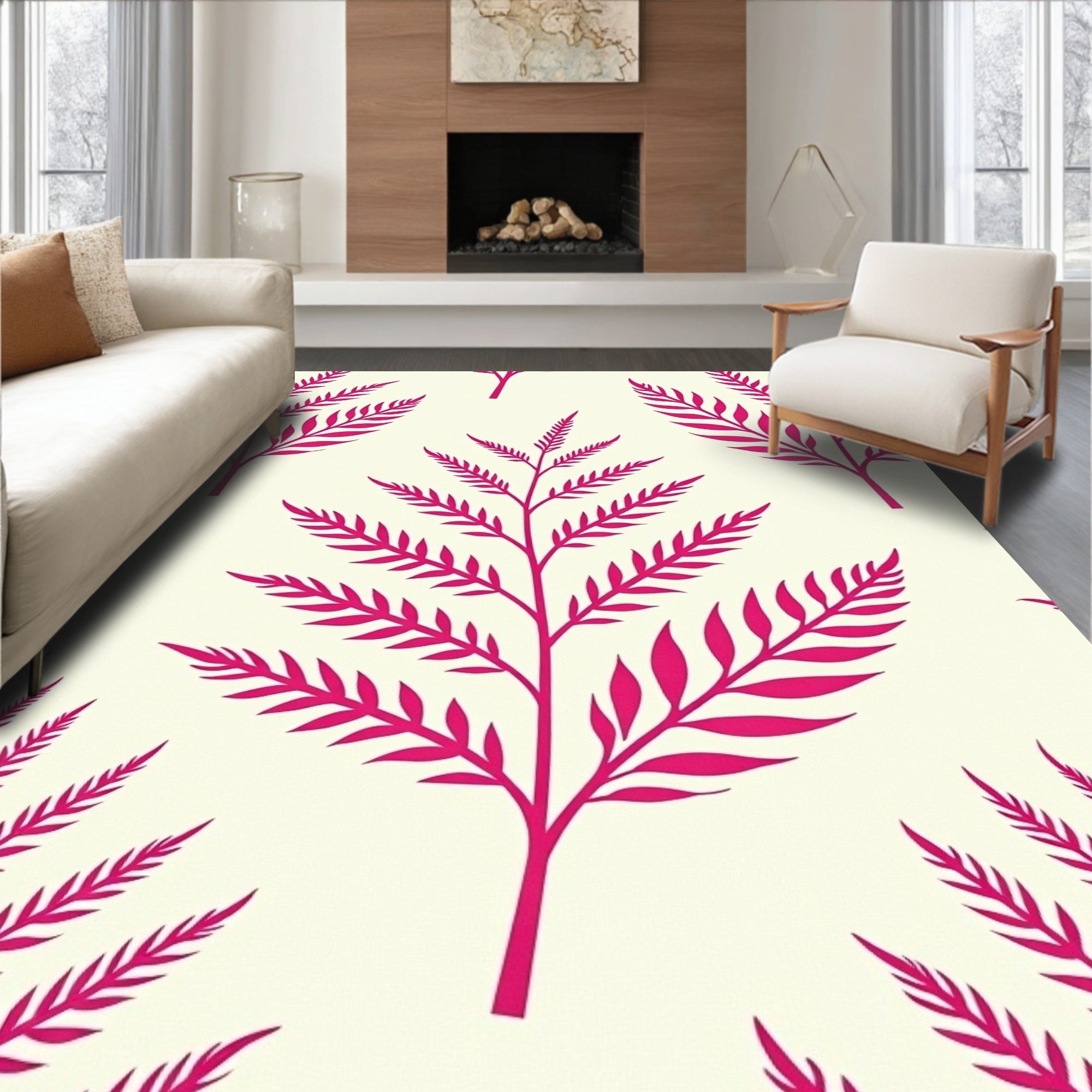 Vibrant Magenta Fern Botanical Rug