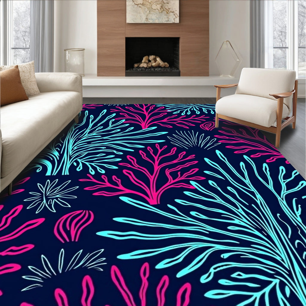 Deep Blue Coral Burst Illustration Rug