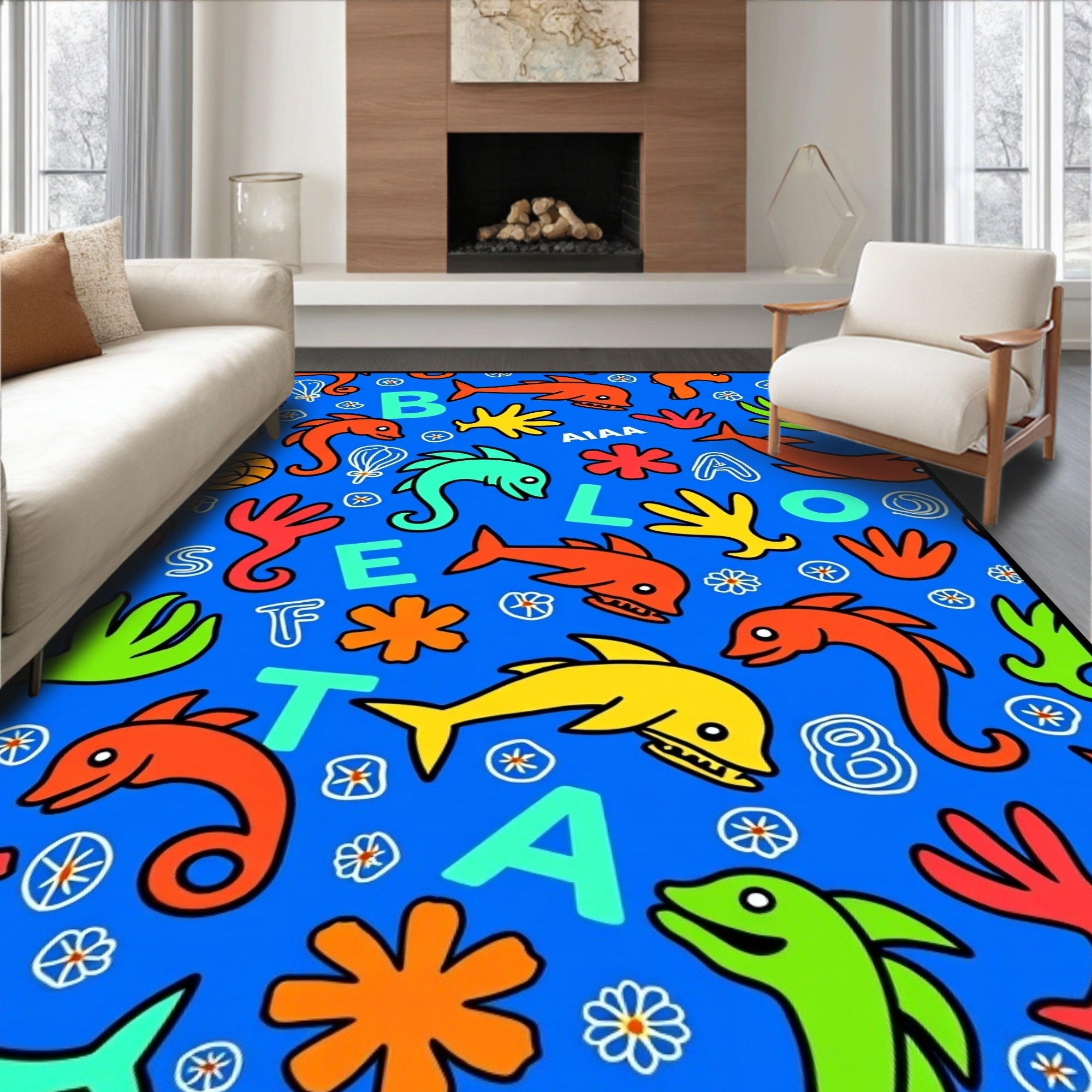 Playful Sea Creatures With Letters Rug