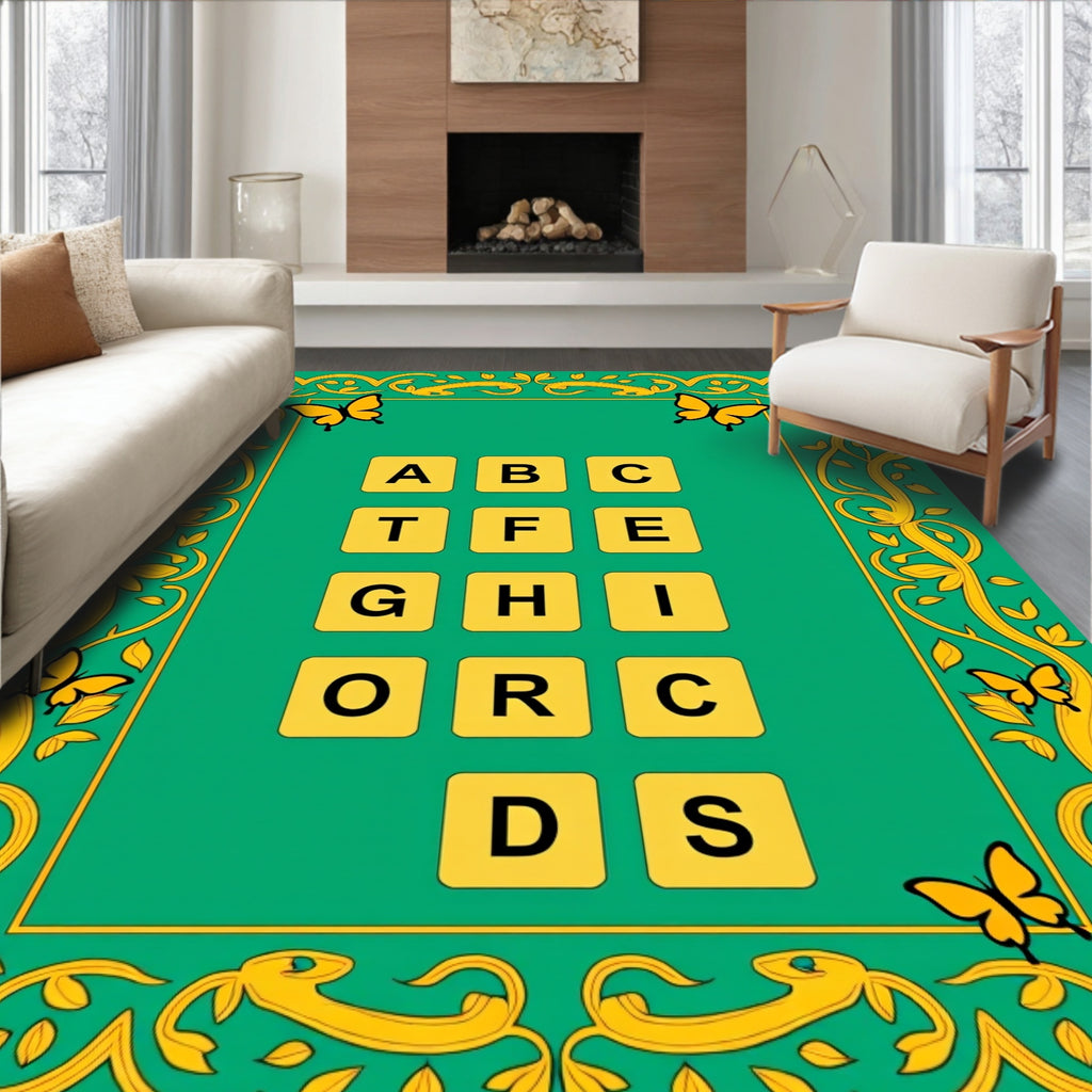 Emerald Green Yellow Butterfly Garden Rug