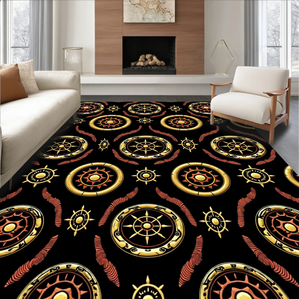 Golden Sun Medallion Black Rug