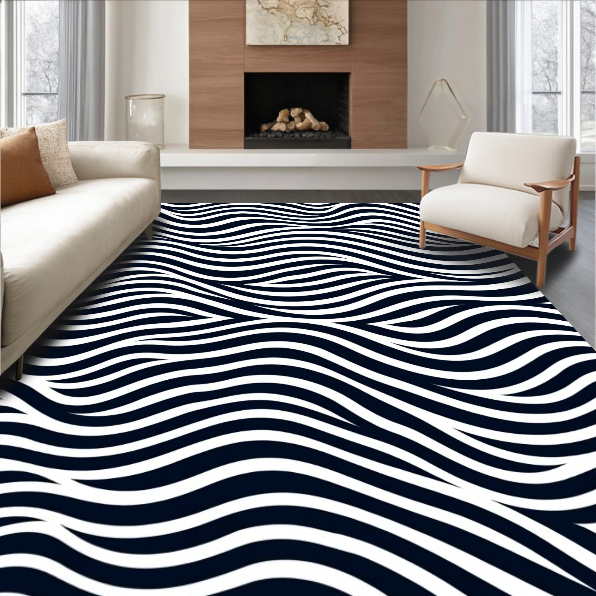 Organic Flowing Contrast Lines Rug