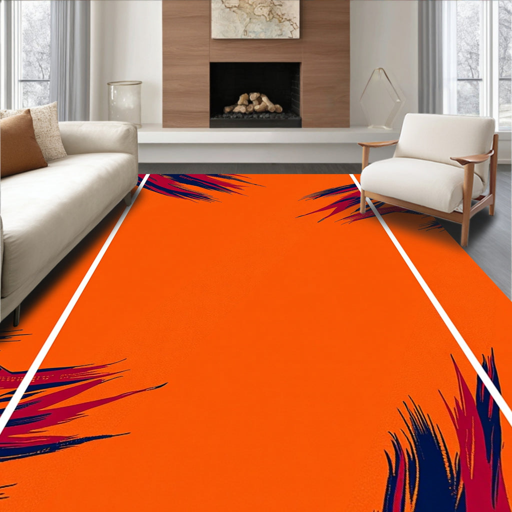Vibrant Orange Abstract Brushstroke Rug