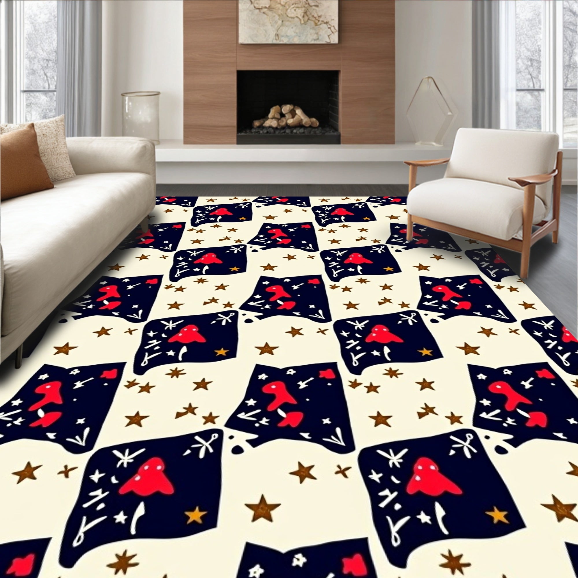Cosmic Red Mushroom Starry Night Patch Rug