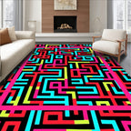 Neon Maze Geometric Abstract Rug