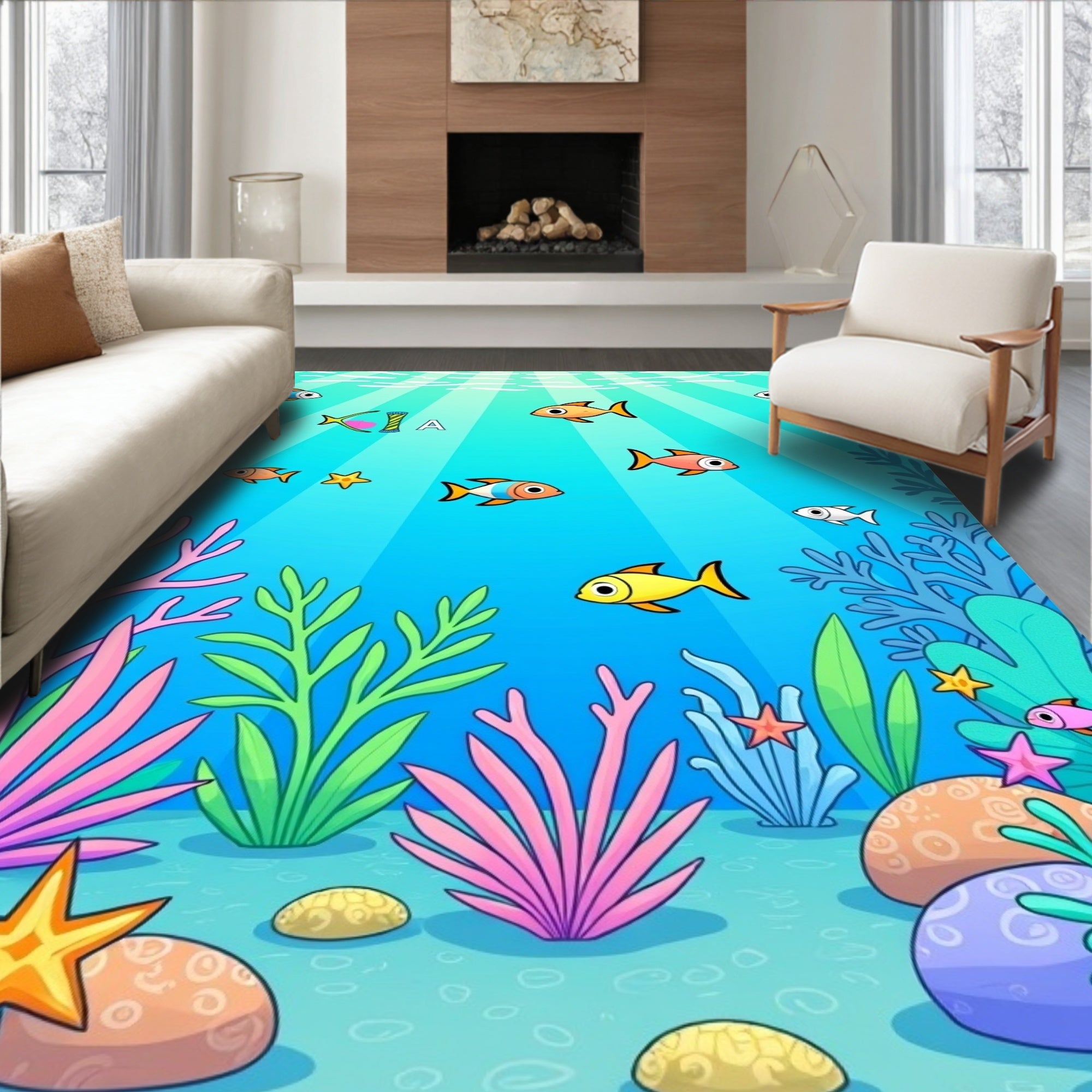 Vibrant Underwater Ocean Fish Life Rug