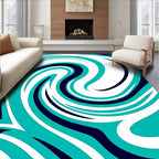 Turquoise Dark Blue Swirl Abstract Rug