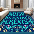 Navy Teal Whimsical Floral Alphabet Rug