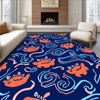 Whimsical Coral Ocean Creatures Waves Rug
