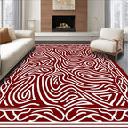 Crimson White Abstract Swirls Rug