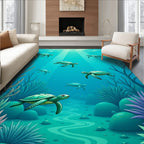 Underwater Sea Turtle Coral Reef Scene Rug